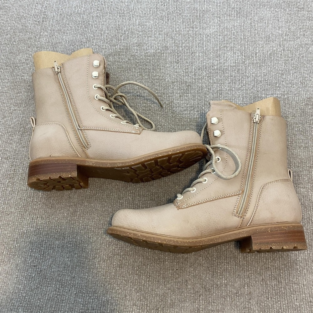 B.o.c Boots Womens Size 10 Beige Synthetic Ankle Combat Lace Up Zip Carter - Picture 3 of 12